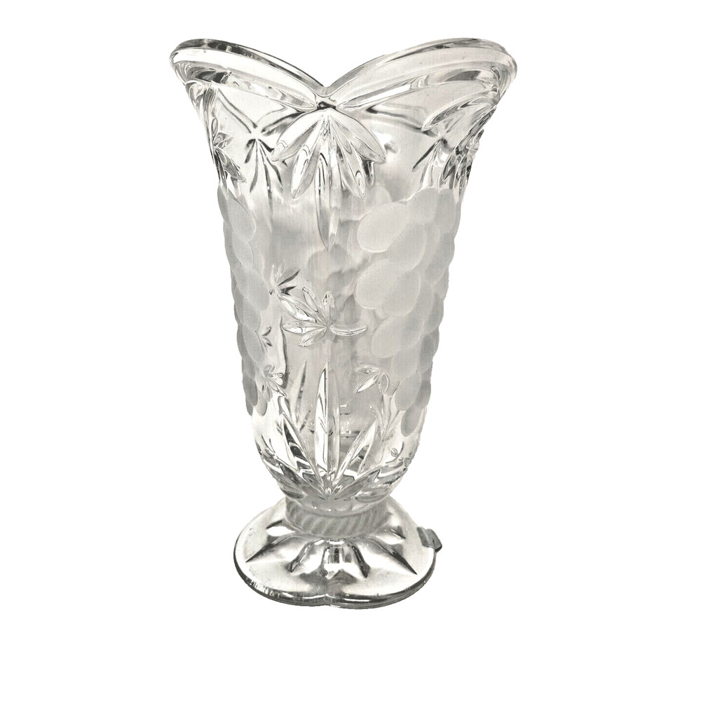 Block Lead Crystal Tuscan Frosted Grapes Savannah 10" Vase Footed Pedestal